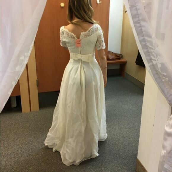 Romantic vintage 60's pretty floral lace wedding dress Union made A-line cream - Picture 6 of 14